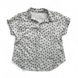 Notations White And Black Polka Dots Button Up Blouse Size L